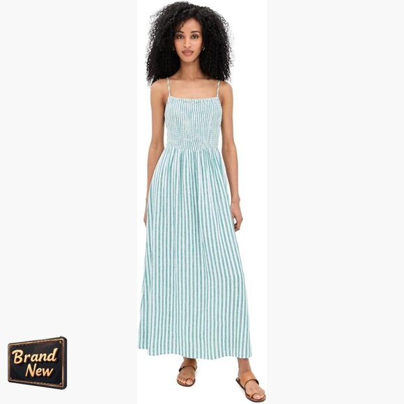 Dresses & Skirts - Striped Midi Dress with Smocked Bodice, Adjustable Straps, Lightweight Poplin